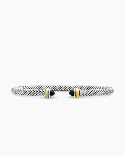 Womens Classic Cable Bracelet in Sterling Silver with 18K Yellow Gold, 4mm
