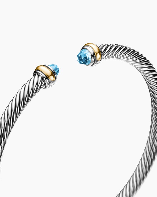 Bracelet « Cable » classique en argent massif avec or jaune 18 carats, 4 mm