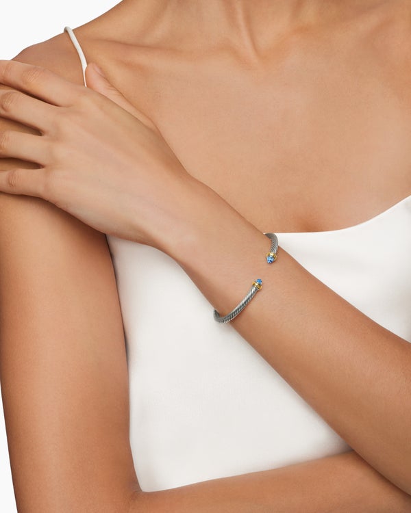 Bracelet « Cable » classique en argent massif avec or jaune 18 carats, 4 mm