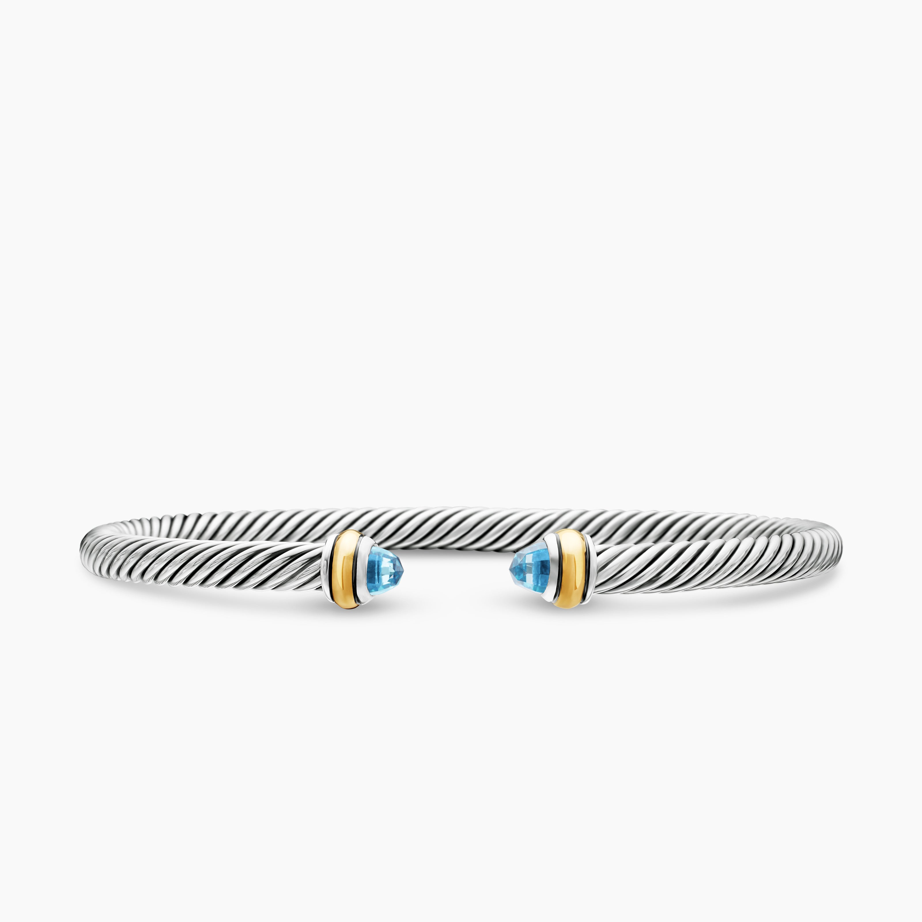 Womens Classic Cable Bracelet in Sterling Silver with 18K Yellow Gold, 4mm