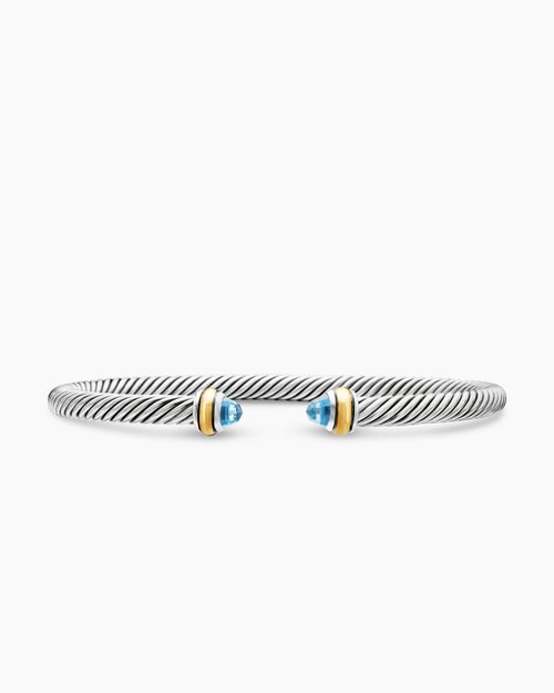 Womens Classic Cable Bracelet in Sterling Silver with 18K Yellow Gold, 4mm