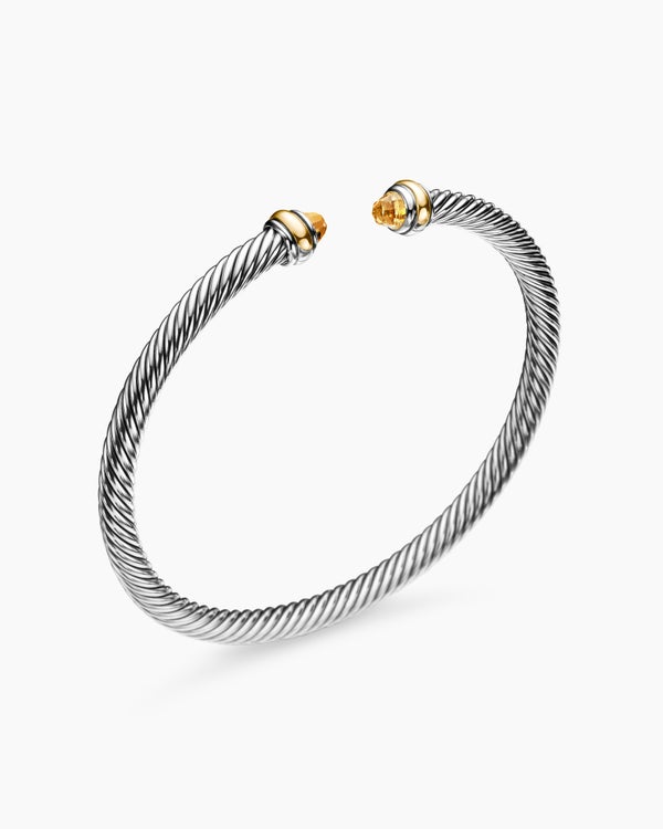 Classic Cable Bracelet in Sterling Silver with 18K Yellow Gold, 4mm