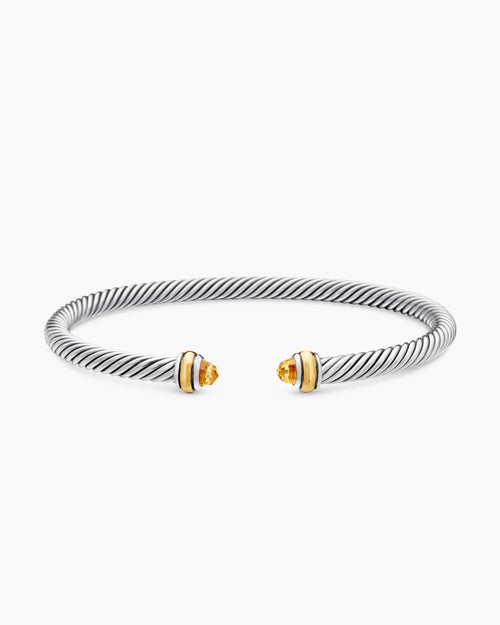 Womens Classic Cable Bracelet in Sterling Silver with 18K Yellow Gold and Citrine, 4mm