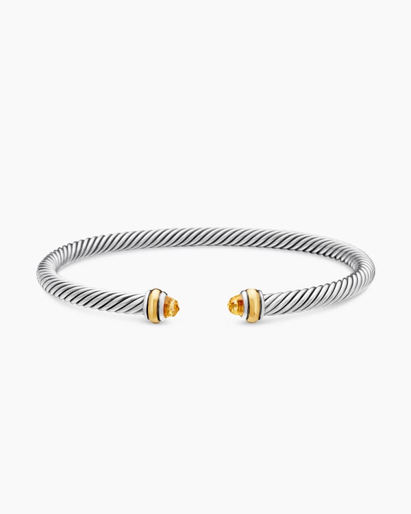 Classic Cable Bracelet in Sterling Silver with 18K Yellow Gold, 4mm