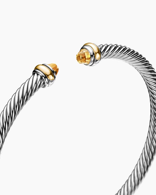 Womens Classic Cable Bracelet in Sterling Silver with 18K Yellow Gold and Citrine, 4mm