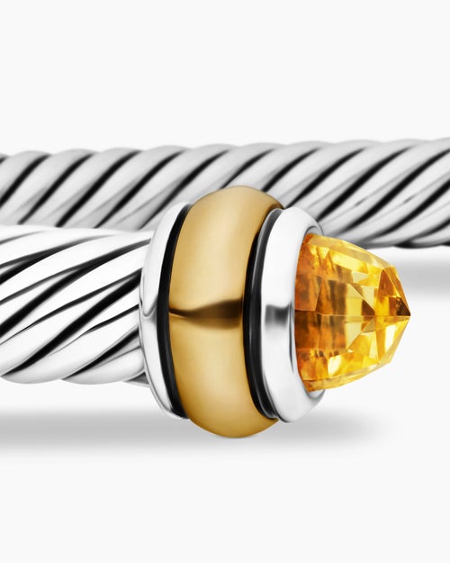 Womens Classic Cable Bracelet in Sterling Silver with 18K Yellow Gold and Citrine, 4mm