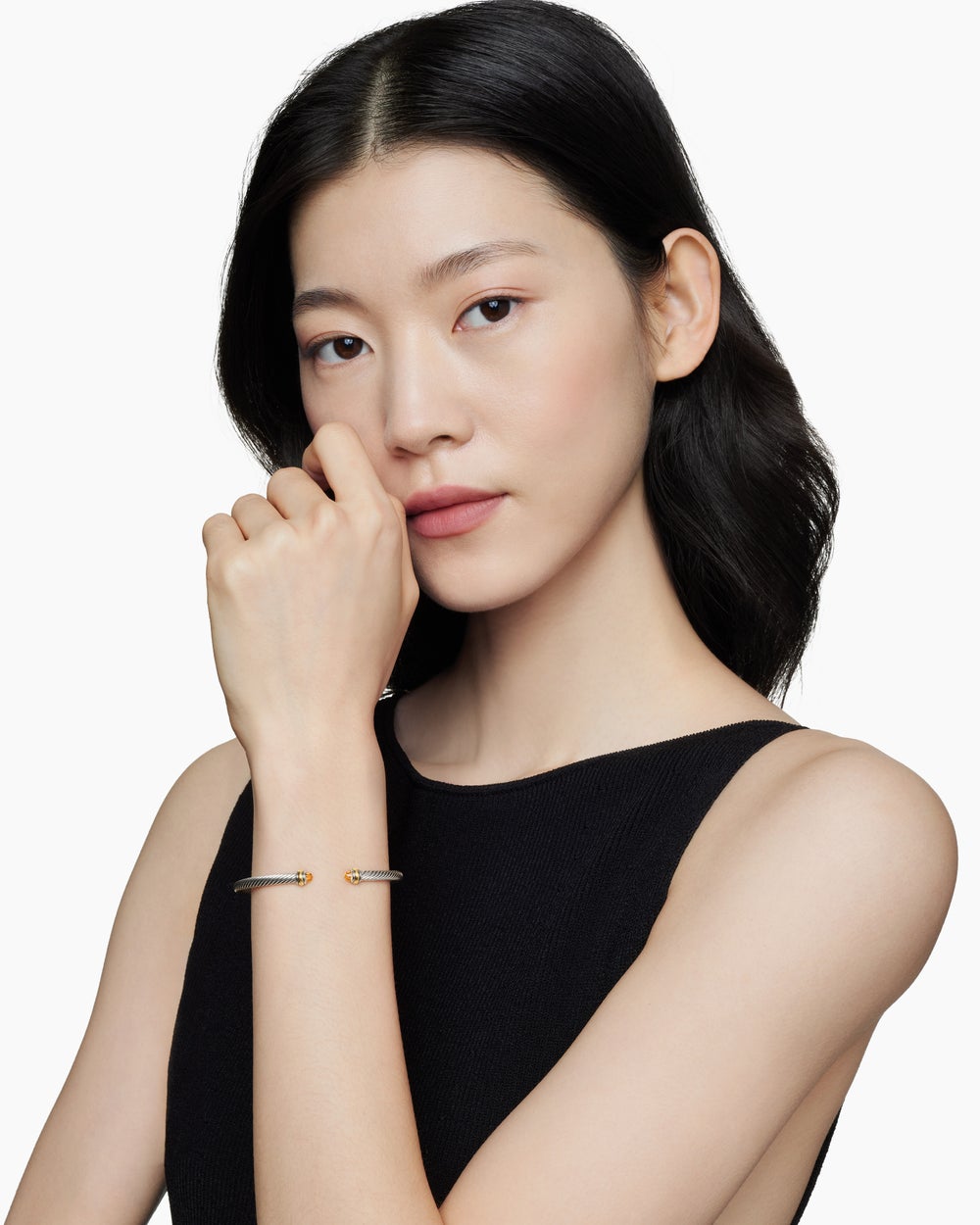 Womens Classic Cable Bracelet in Sterling Silver with 18K Yellow Gold, 4mm