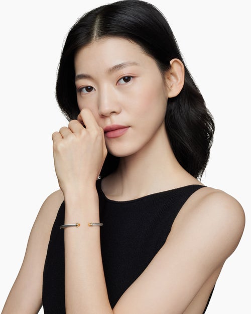 Womens Classic Cable Bracelet in Sterling Silver with 18K Yellow Gold, 4mm