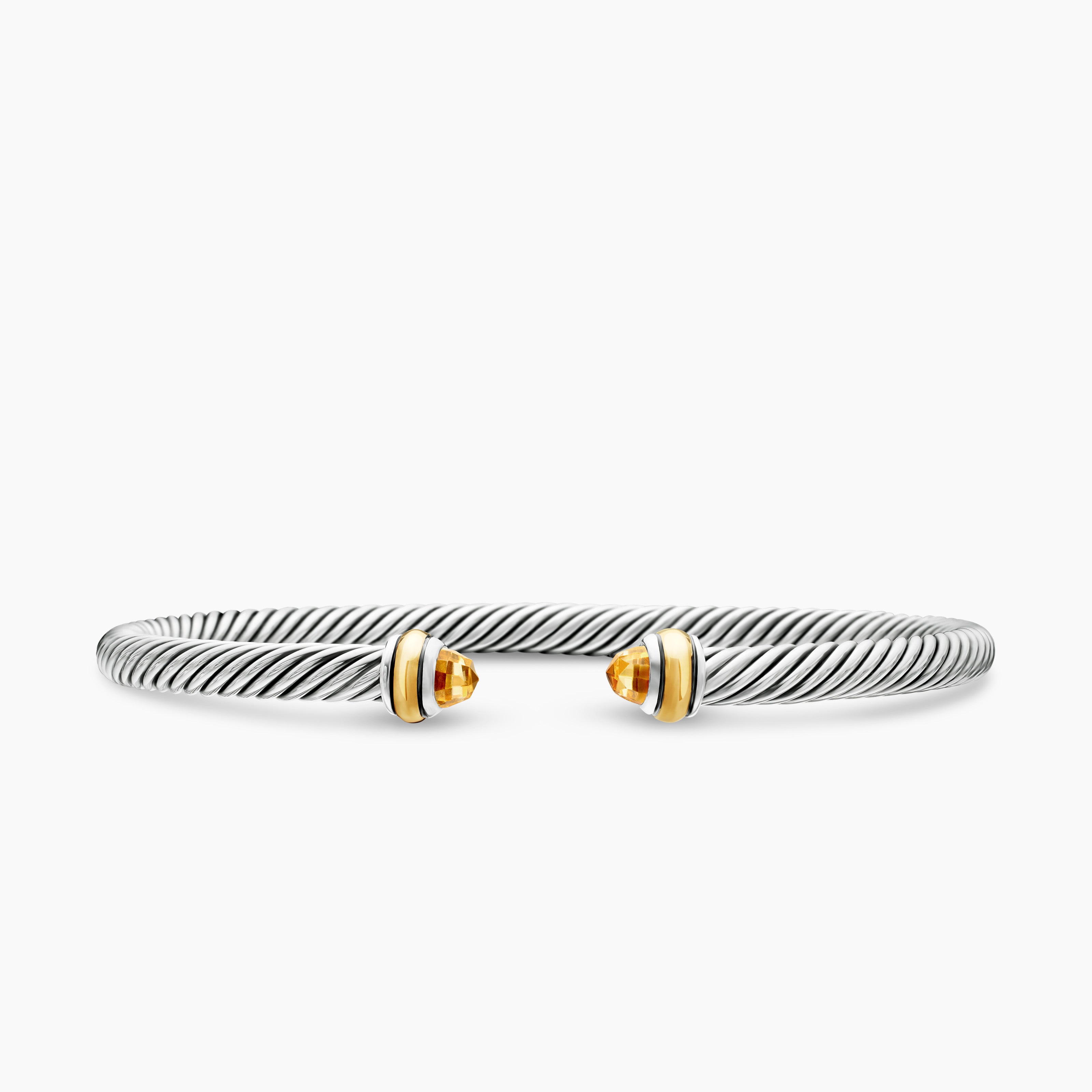 Womens Classic Cable Bracelet in Sterling Silver with 18K Yellow Gold, 4mm