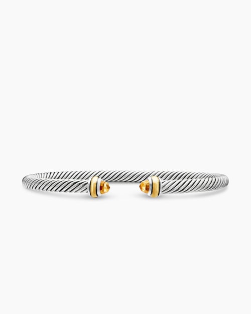 Womens Classic Cable Bracelet in Sterling Silver with 18K Yellow Gold, 4mm