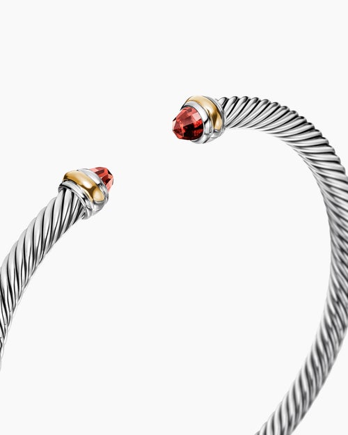 Womens Classic Cable Bracelet in Sterling Silver with 18ct Yellow Gold, 4mm