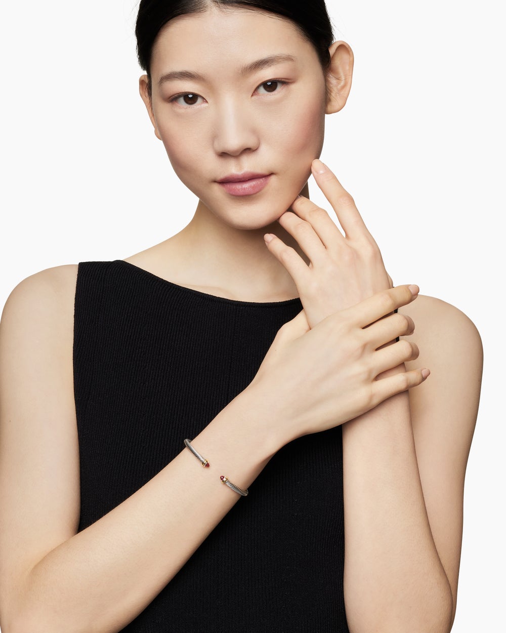 Womens Classic Cable Bracelet in Sterling Silver with 18K Yellow Gold, 4mm
