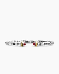 Classic Cable Bracelet in Sterling Silver with 18K Yellow Gold and Garnets, 4mm