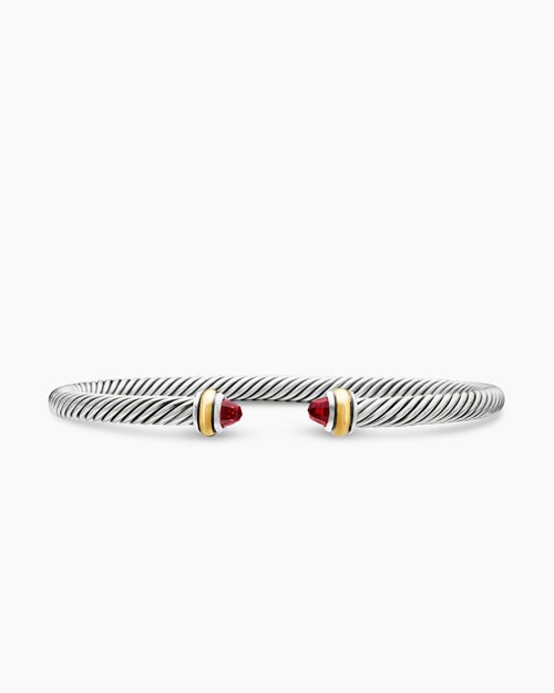 Womens Classic Cable Bracelet in Sterling Silver with 18K Yellow Gold, 4mm