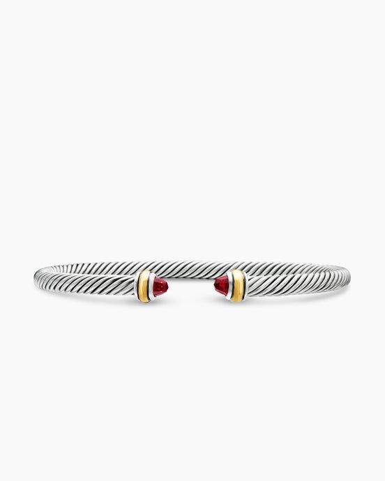 Classic Cable Bracelet in Sterling Silver with 18K Yellow Gold and Garnets, 4mm