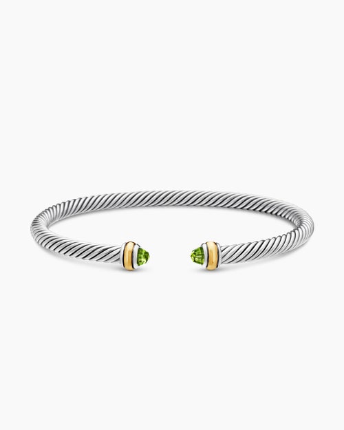 Womens Classic Cable Bracelet in Sterling Silver with 18K Yellow Gold, 4mm