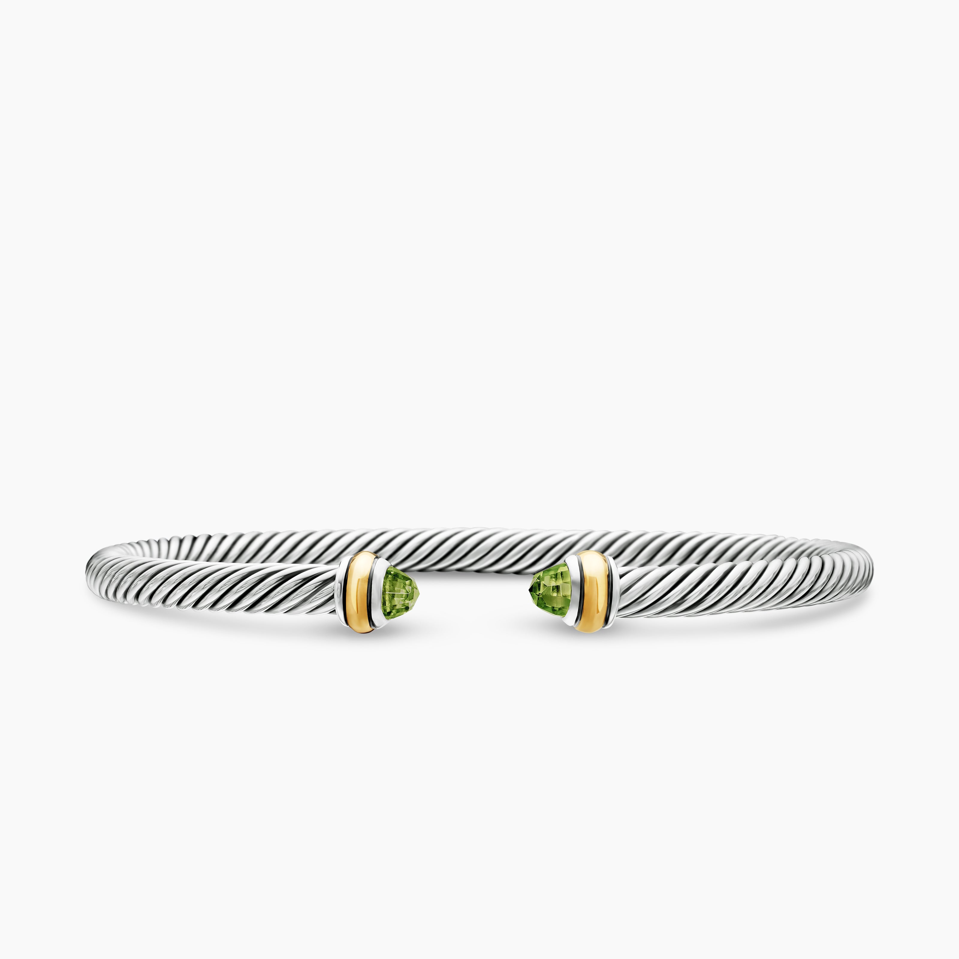 Womens Classic Cable Bracelet in Sterling Silver with 18K Yellow Gold, 4mm
