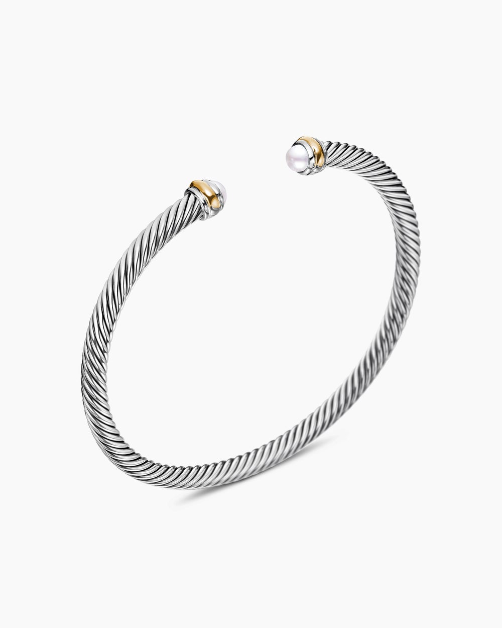 Womens Classic Cable Bracelet in Sterling Silver with 18K Yellow Gold, 4mm