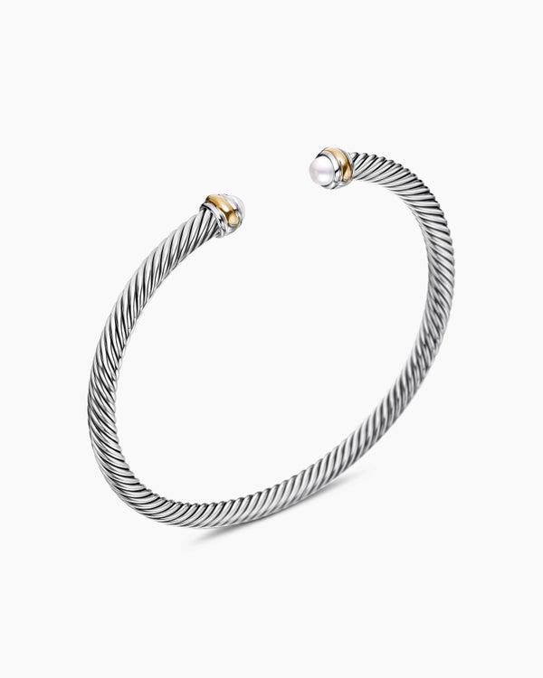 Bracelet « Cable » classique en argent massif avec or jaune 18 carats, 4 mm