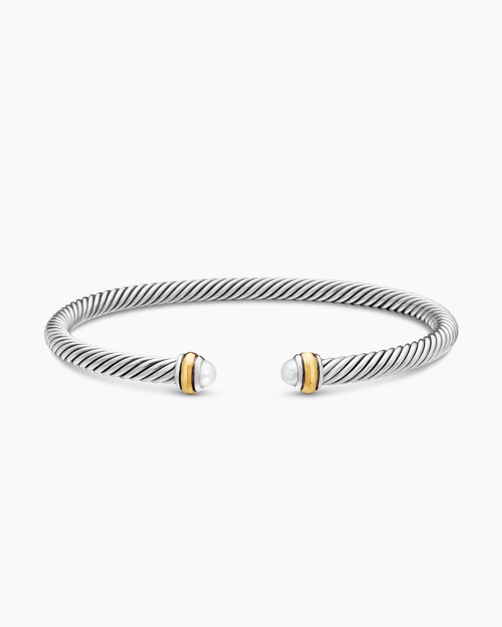 Womens Classic Cable Bracelet in Sterling Silver with 18K Yellow Gold, 4mm
