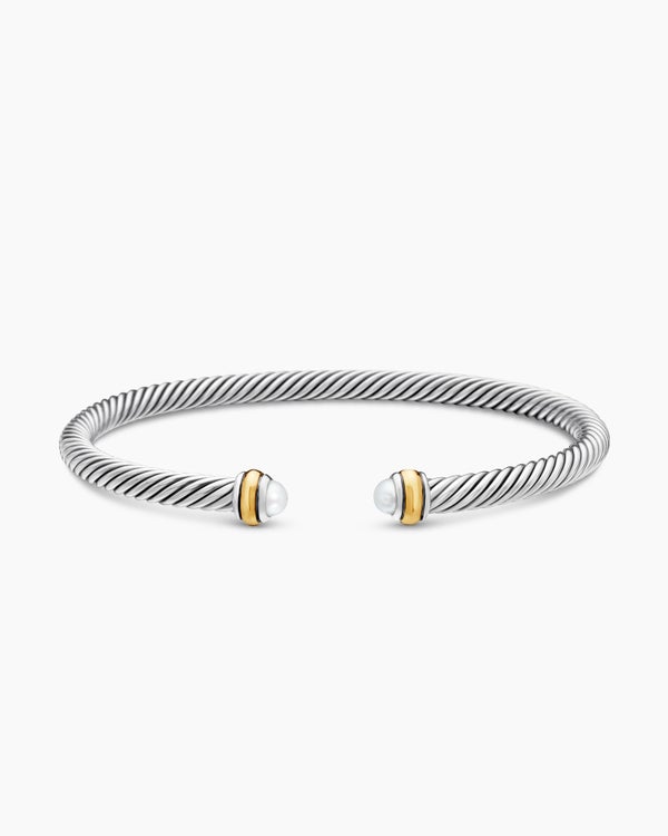 Bracelet « Cable » classique en argent massif avec or jaune 18 carats, 4 mm
