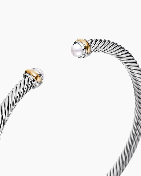 Bracelet « Cable » classique en argent massif avec or jaune 18 carats, 4 mm