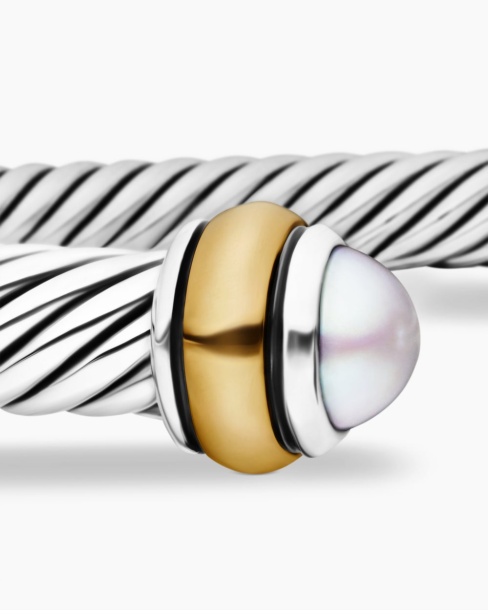 Womens Classic Cable Bracelet in Sterling Silver with 18K Yellow Gold, 4mm