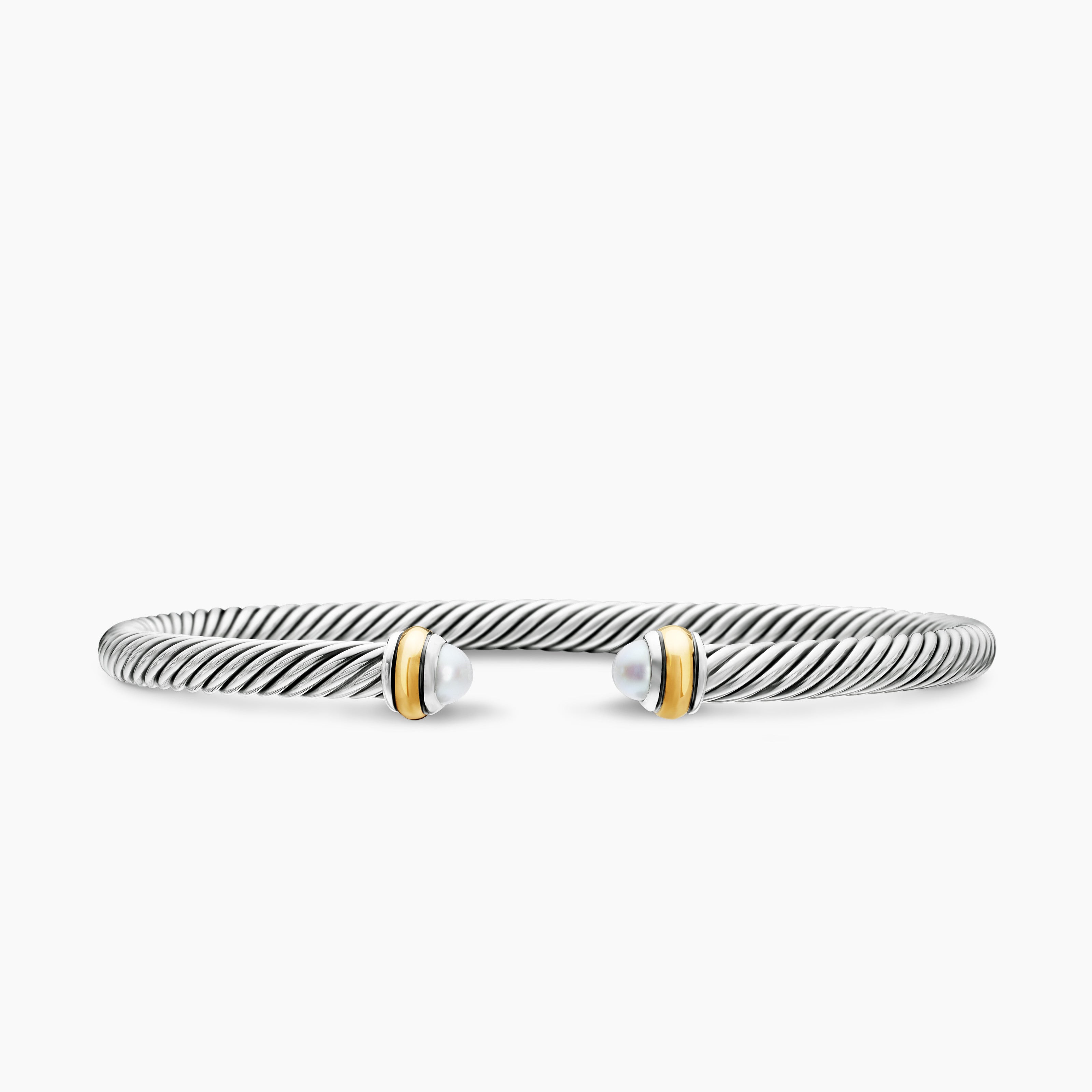 Womens Classic Cable Bracelet in Sterling Silver with 18K Yellow Gold, 4mm