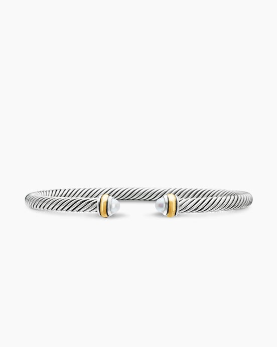 Classic Cable Bracelet in Sterling Silver with 18K Yellow Gold and Pearls, 4mm