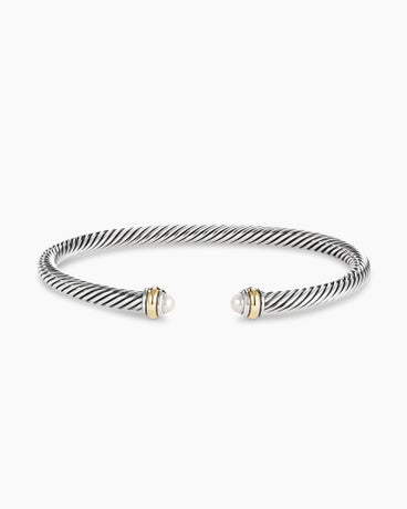 Classic Cable Bracelet in Sterling Silver with 18K Yellow Gold and Pearls, 4mm