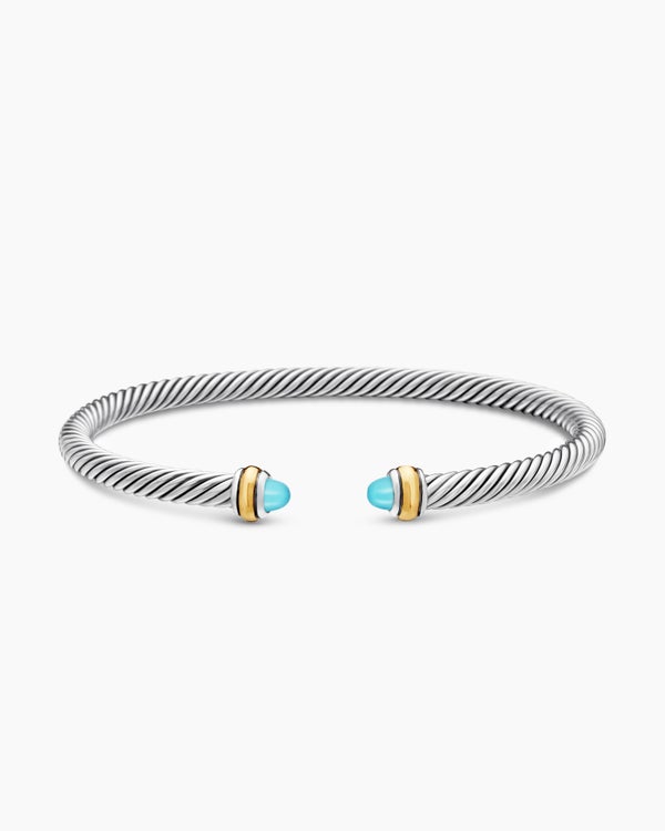 Classic Cable Bracelet in Sterling Silver with 18K Yellow Gold and Turquoise, 4mm
