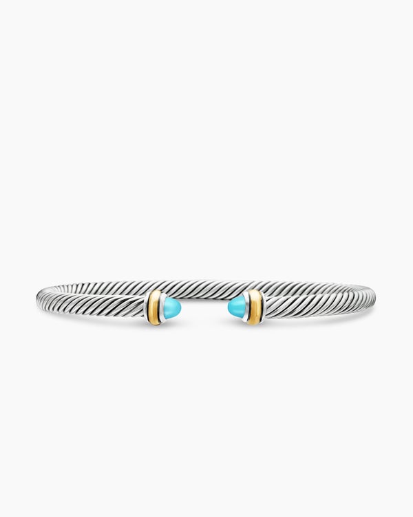 Classic Cable Bracelet in Sterling Silver with 18K Yellow Gold and Turquoise, 4mm
