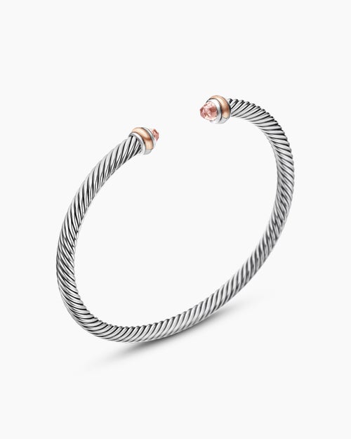 Womens Classic Cable Bracelet in Sterling Silver with 18K Rose Gold, 4mm