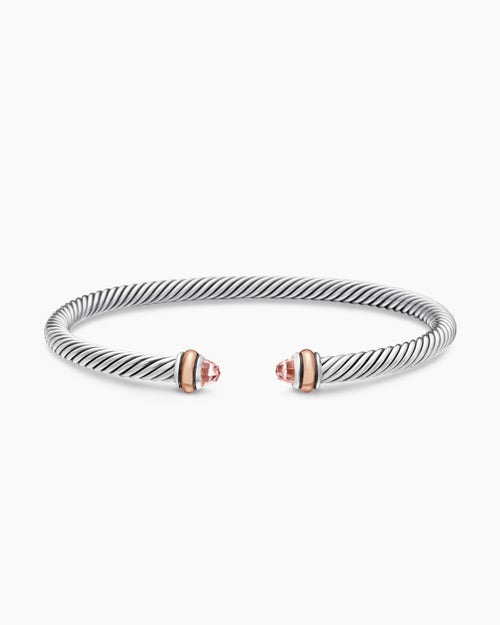 Womens Classic Cable Bracelet in Sterling Silver with 18K Rose Gold, 4mm