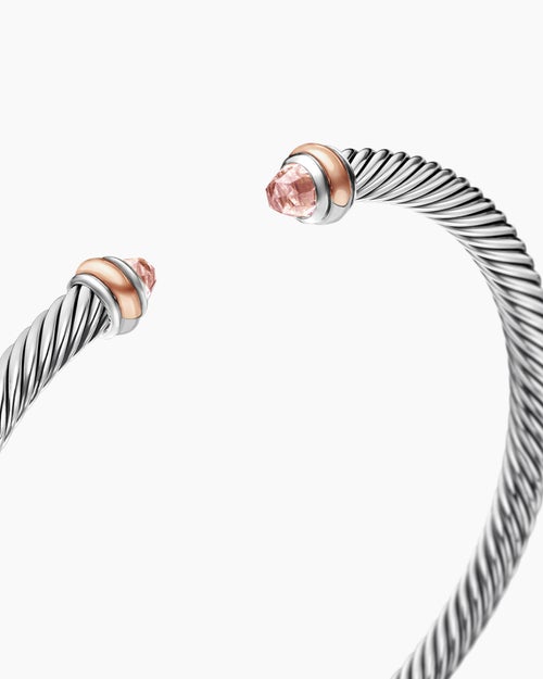 Womens Classic Cable Bracelet in Sterling Silver with 18K Rose Gold, 4mm