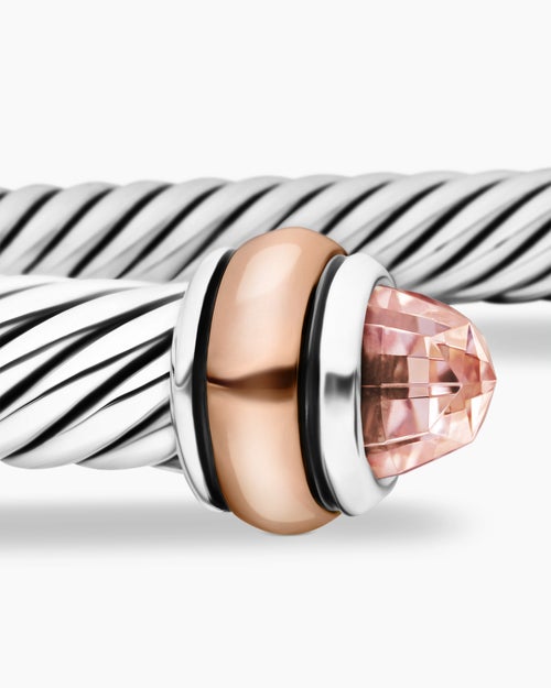 Womens Classic Cable Bracelet in Sterling Silver with 18K Rose Gold, 4mm