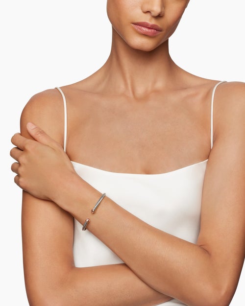 Womens Classic Cable Bracelet in Sterling Silver with 18K Rose Gold, 4mm