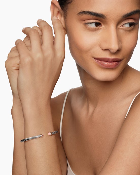 Classic Cable Bracelet in Sterling Silver with 18ct Rose Gold and Morganite, 4mm