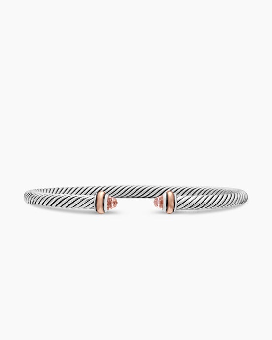 Classic Cable Bracelet in Sterling Silver with 18ct Rose Gold and Morganite, 4mm