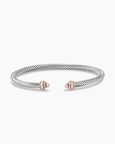 Classic Cable Bracelet in Sterling Silver with 18K Rose Gold and Morganite, 4mm