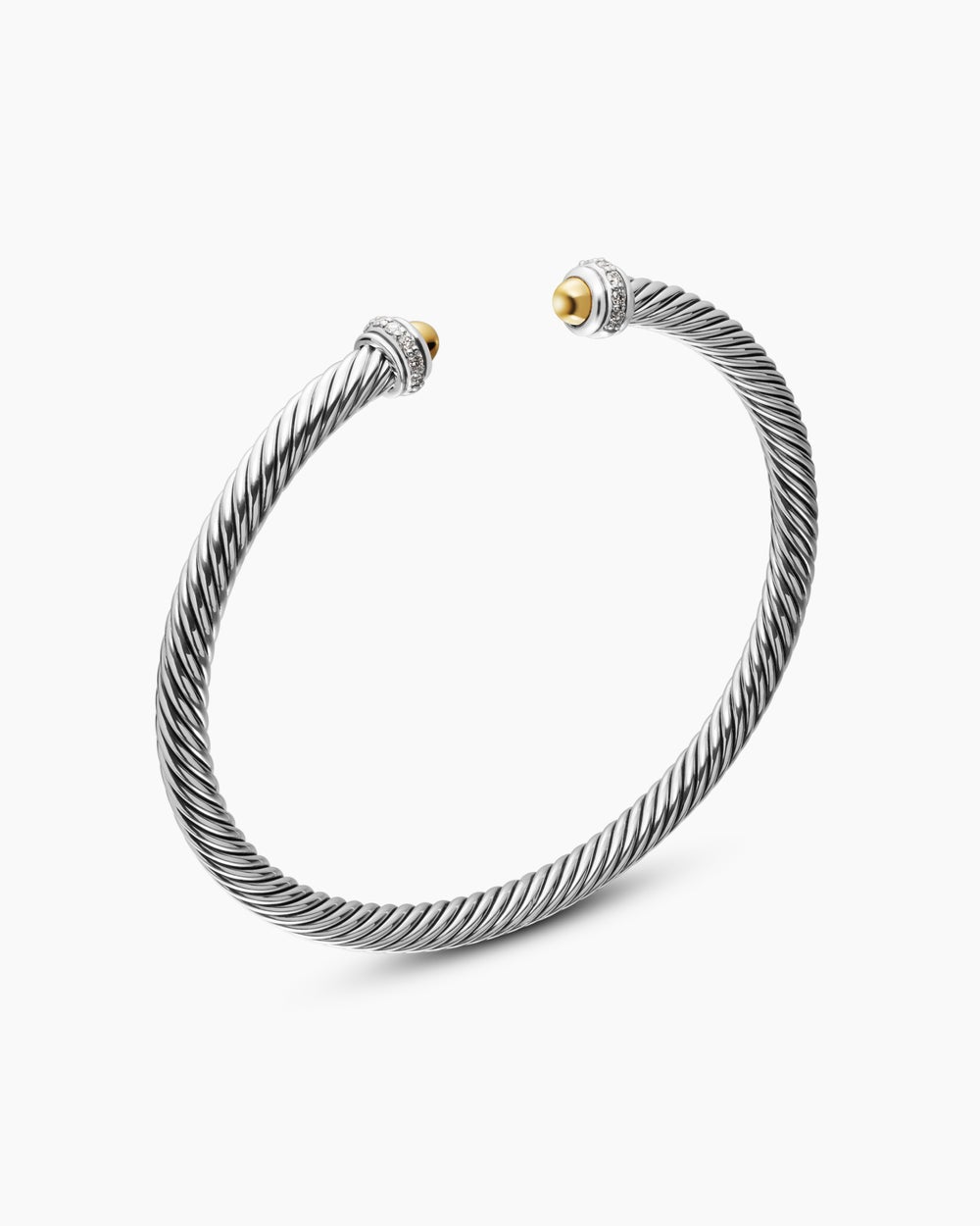 Womens Classic Cable Bracelet in Sterling Silver with 18K Yellow Gold and Diamonds, 4mm