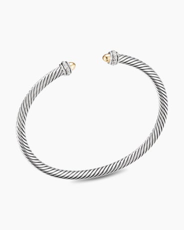 Classic Cable Bracelet in Sterling Silver with 18K Yellow Gold Domes and Diamonds, 4mm