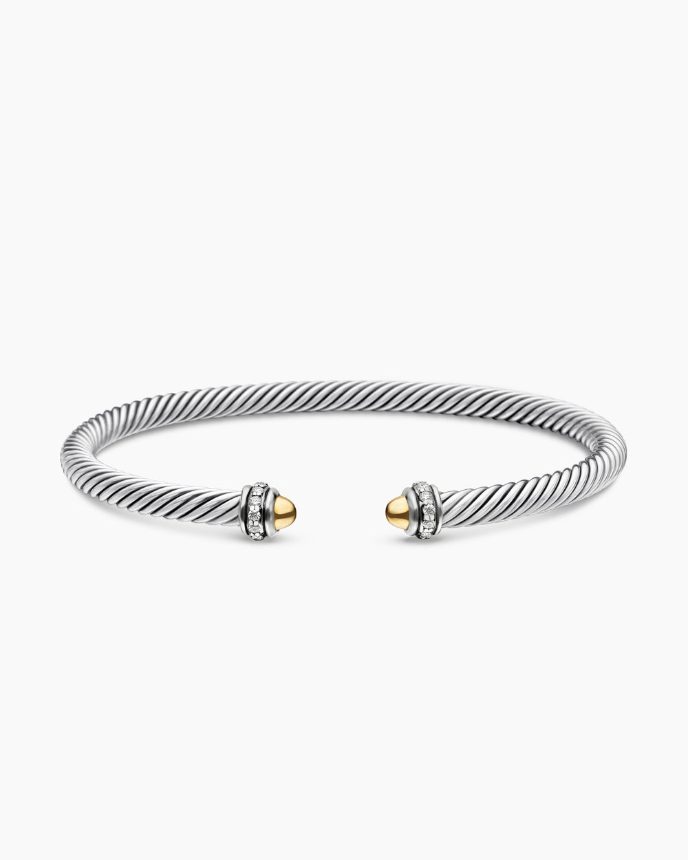 Womens Classic Cable Bracelet in Sterling Silver with 18K Yellow Gold and Diamonds, 4mm