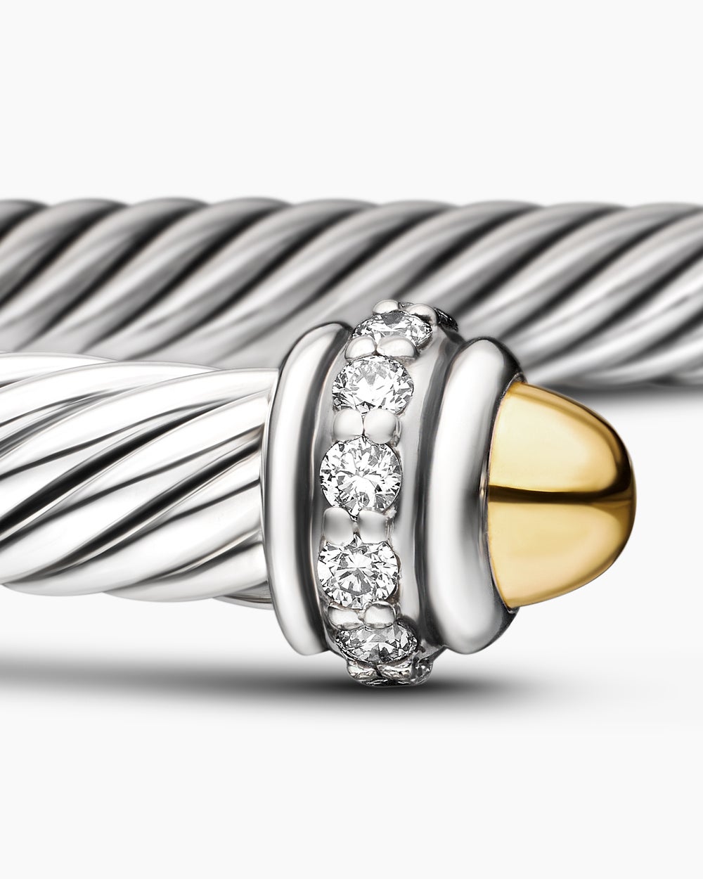 Womens Classic Cable Bracelet in Sterling Silver with 18K Yellow Gold and Diamonds, 4mm