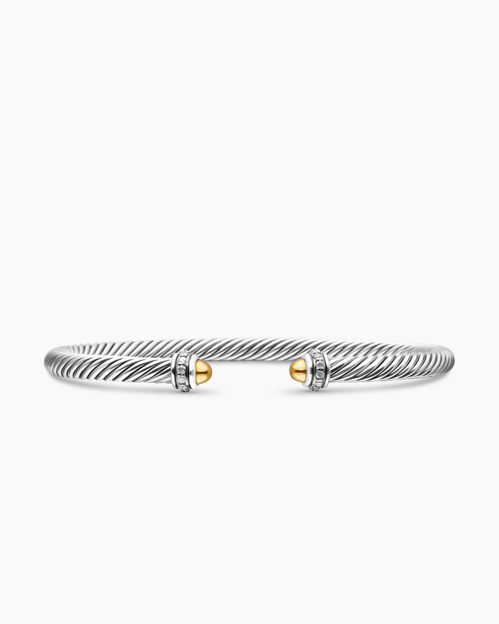 Womens Classic Cable Bracelet in Sterling Silver with 18K Yellow Gold and Diamonds, 4mm