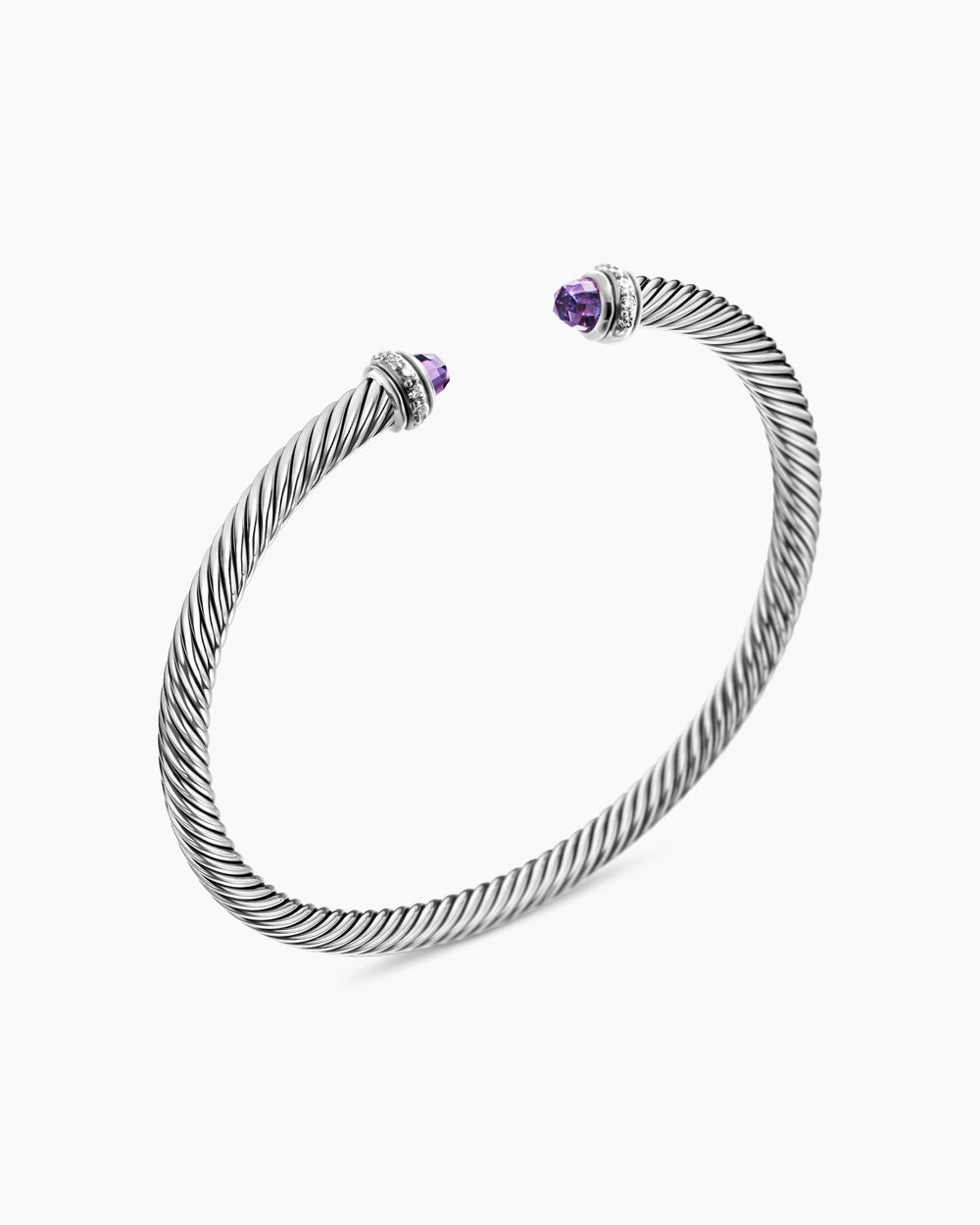 Womens Classic Cable Bracelet in Sterling Silver with Diamonds, 4mm