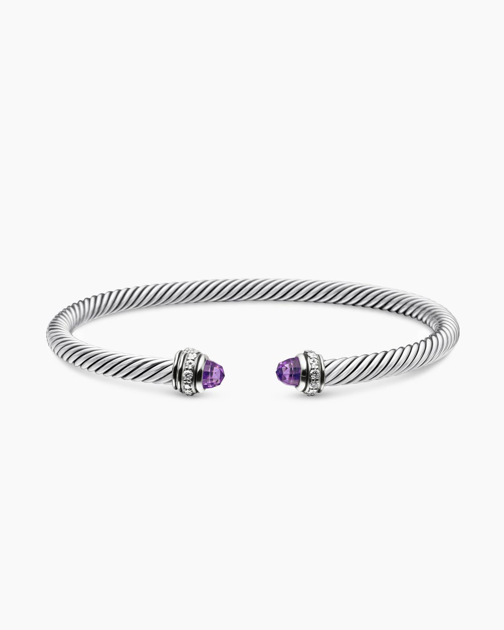 Womens Classic Cable Bracelet in Sterling Silver with Diamonds, 4mm