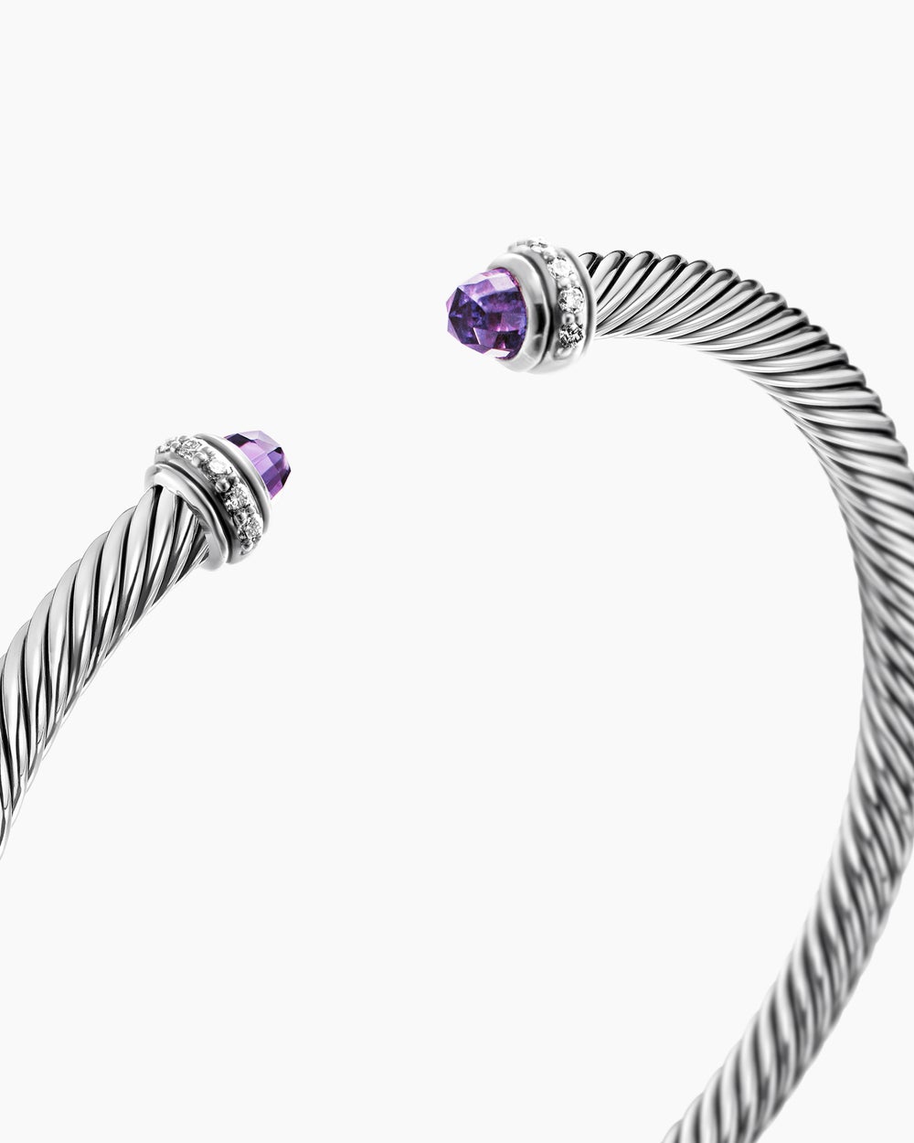 Womens Classic Cable Bracelet in Sterling Silver with Diamonds, 4mm