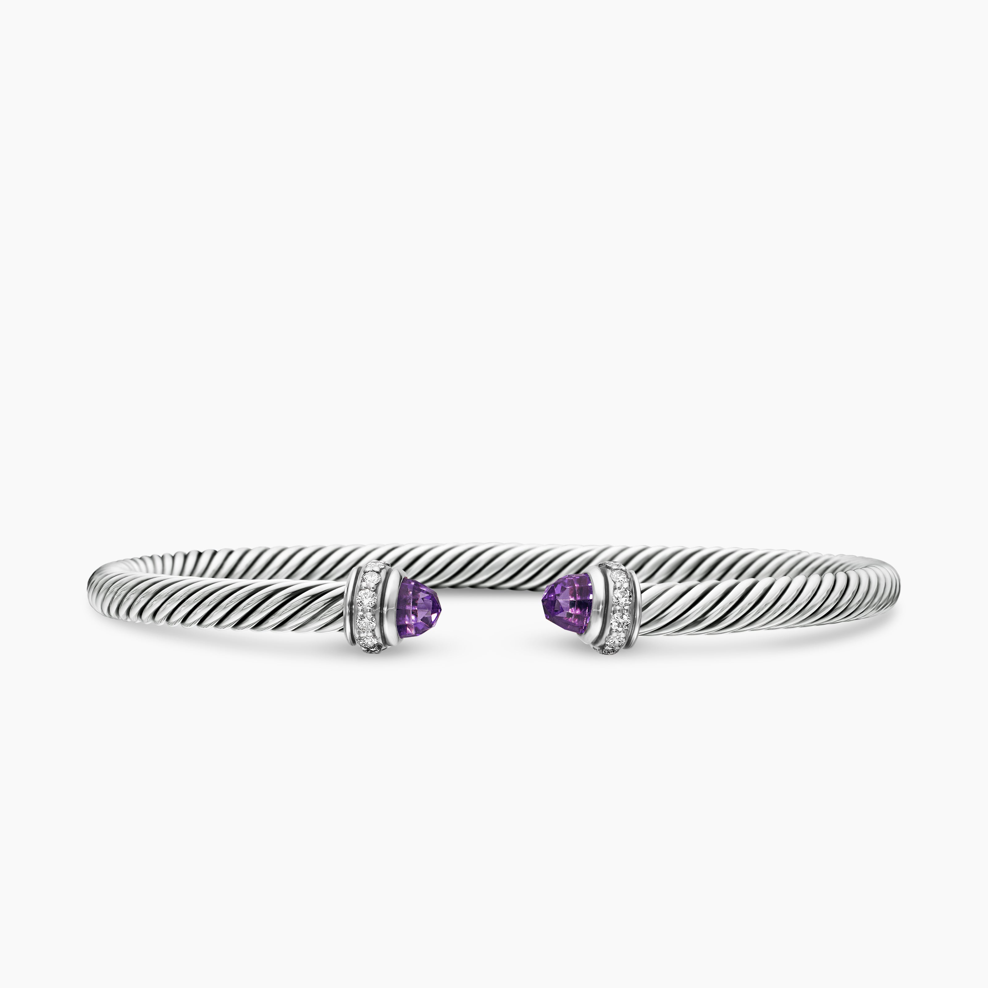 Womens Classic Cable Bracelet in Sterling Silver with Diamonds, 4mm