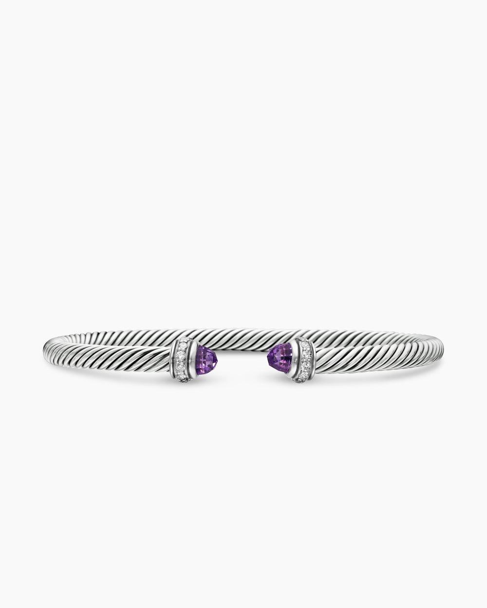 Womens Classic Cable Bracelet in Sterling Silver with Diamonds, 4mm
